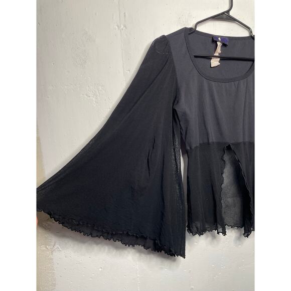 Vintage Morbid Threads Hot Topic Sheer Bell Sleeve Blouse Black Size Medium - Picture 2 of 7